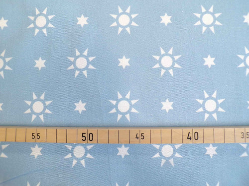 Halbpanama, Baumwolle, Meterware, Sterne, helles Jeansblau/weiß, geometrisch, hellblau, für Kissen, Taschenprojekte, Hosen, Tischdecken
