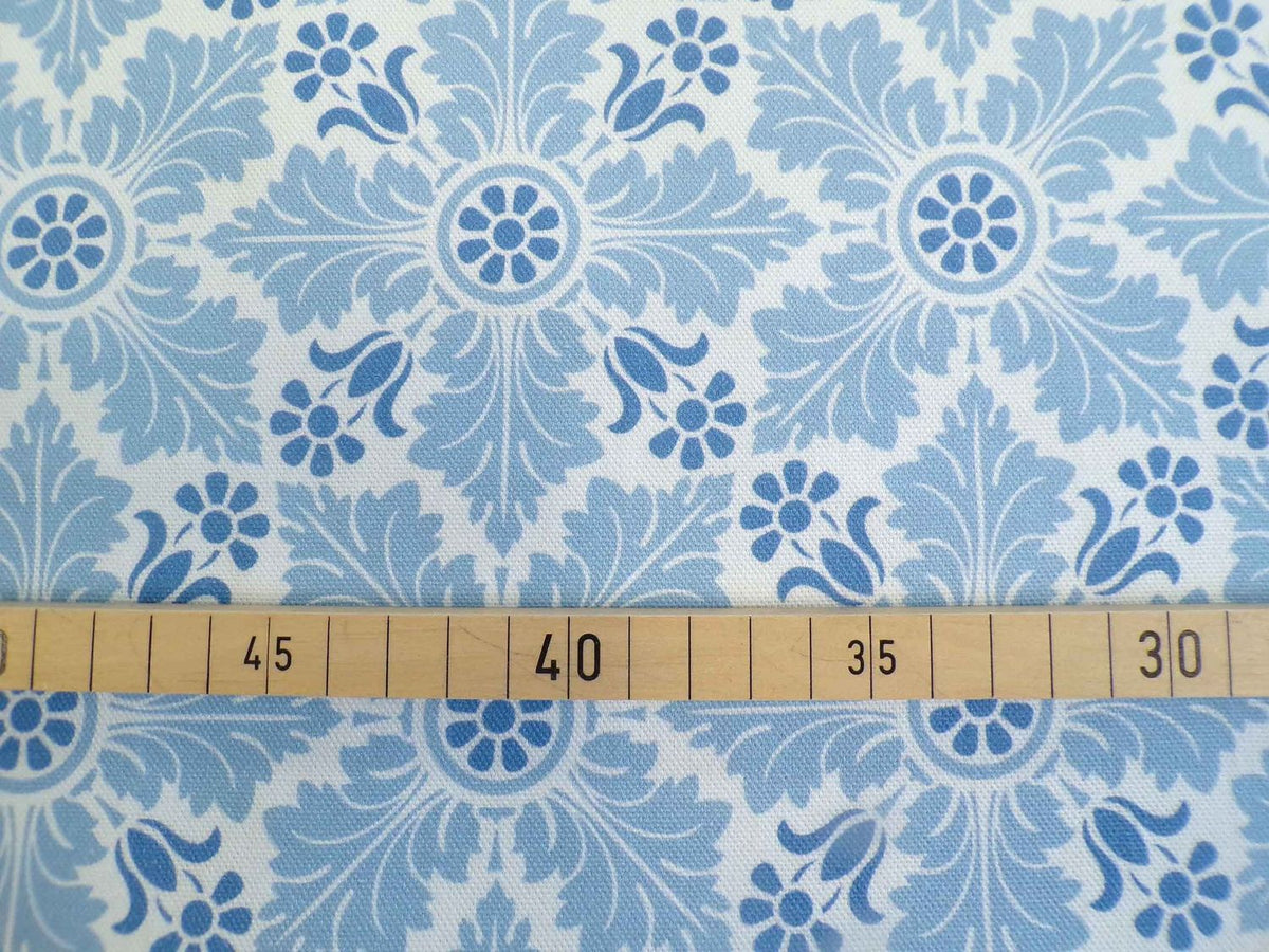 Halbpanama, Baumwolle, Meterware, Eiskristall, hellbau-weiß-blau, Muster, geometrisch, Pflanze, für Taschenprojekte, Kissen, Tischdecken, Hosen
