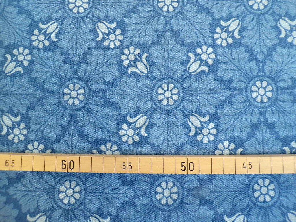 Halbpanama, Baumwolle, Meterware, Eiskristall, Blautöne, geometrisch, blau, hellblau, Muster, Pflanze Stern. Für Taschenprojekte, Kissen, Tischdecken, Hosen