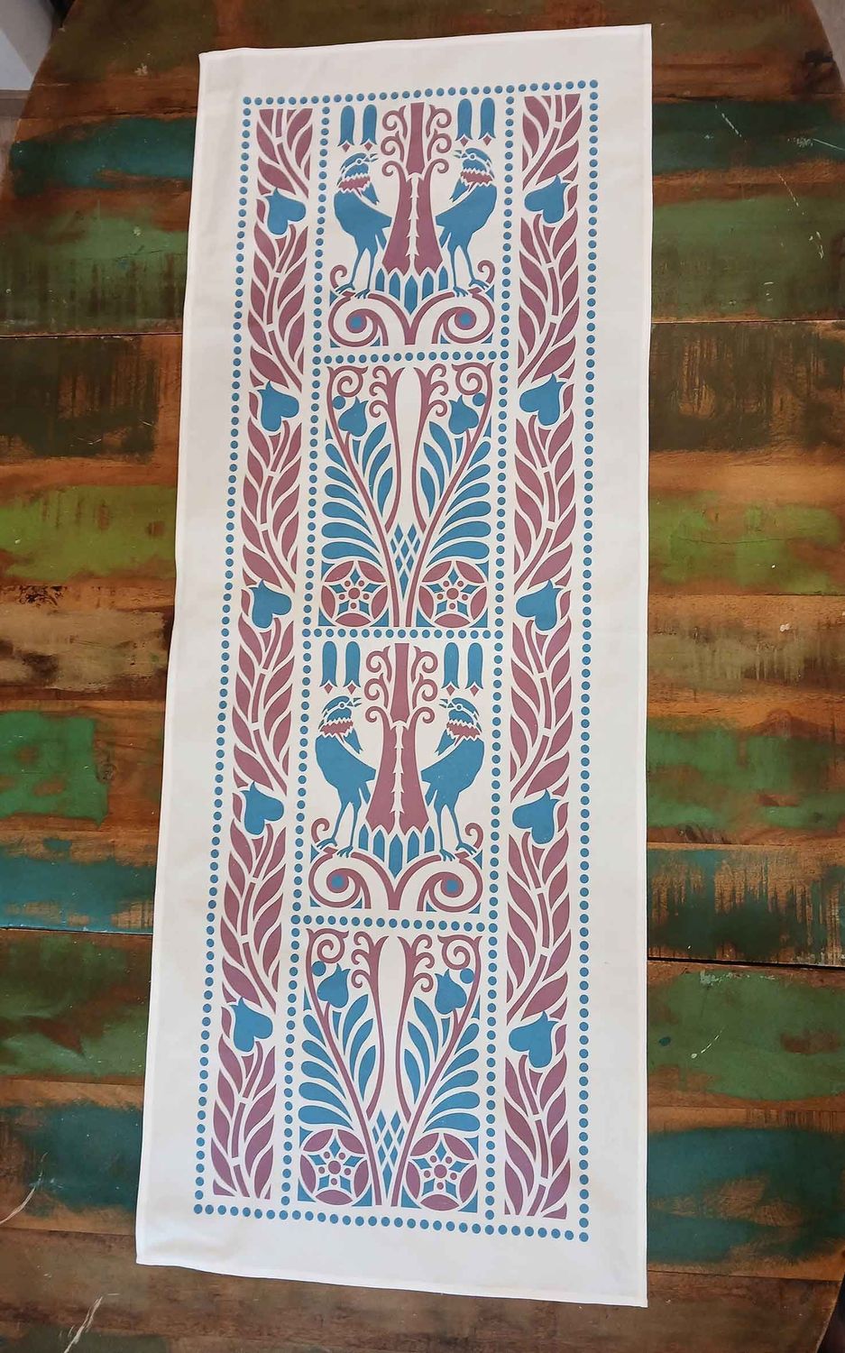 Tischläufer, Raben, Blau-Violett, 40cm breit, verschiedene Längen, Baumwollstoff, Jugendstil, Landhausstil, Vogel, Vögel