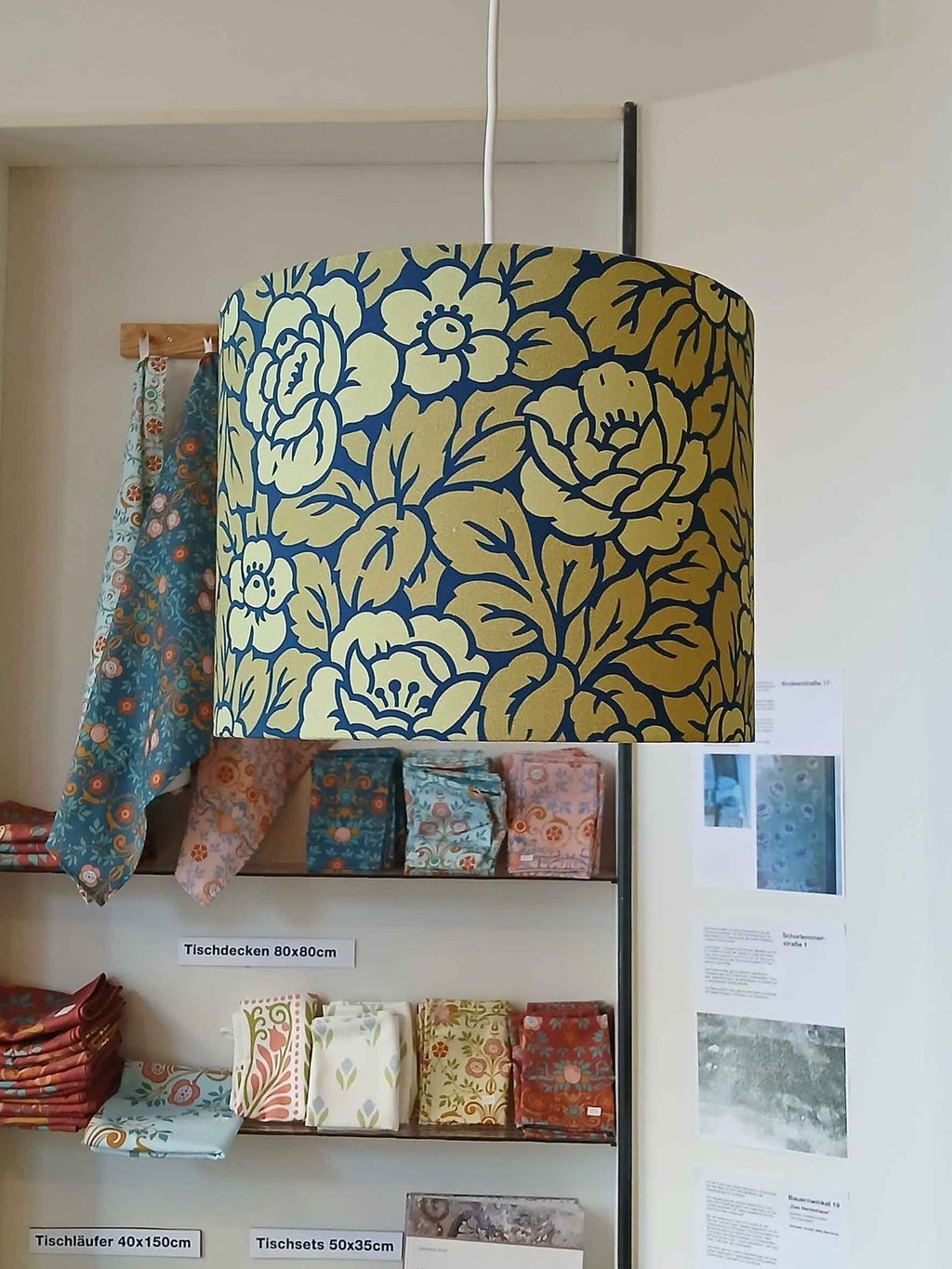 Lampshade, rose pattern, 15/30cm x 23cm, navy/green tones, three sizes