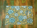 Placemat, rose pattern, 50 × 35 cm, reversible, cotton fabric, green/turquoise