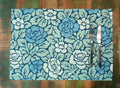 Placemat, rose pattern, 50 × 35 cm, reversible, cotton fabric. Blue/turquoise
