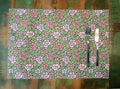 Placemat, rose pattern/thorn hedge, 50 x 35 cm, reversible, cotton fabric. Green/pink/light green
