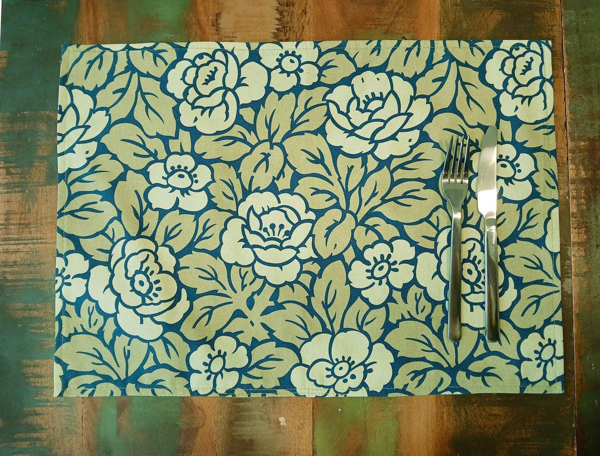 Platzset / Tischset,  Rosenmuster, 50x35cm, zum Wenden, Baumwollstoff. grün/hellgrün
