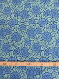 Half-panama fabric by the meter, cotton, rose pattern, Art Nouveau, two pattern sizes, blue/aqua/water blue