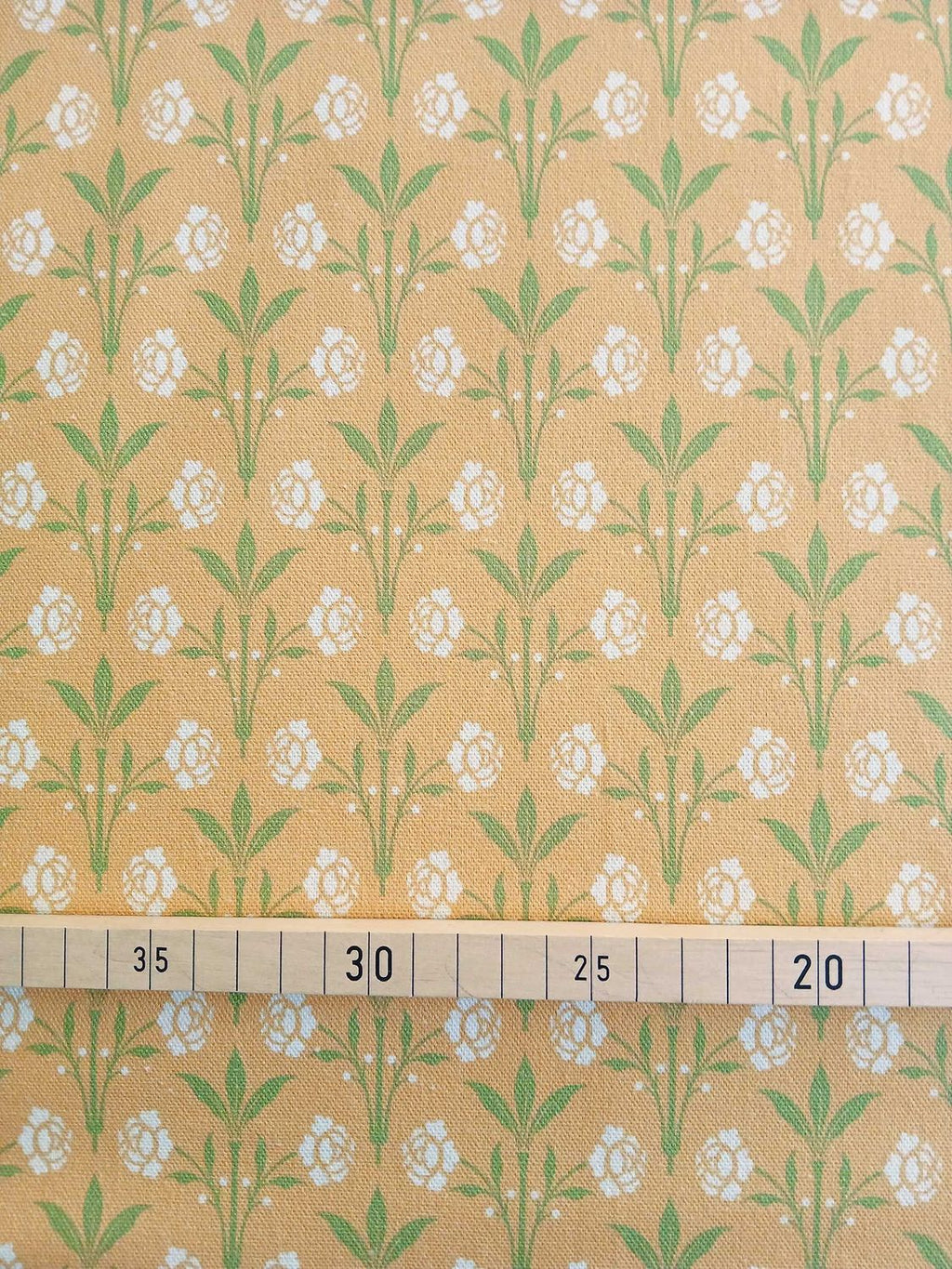 Half Panama, by the metre, cotton fabric, "Bay Window" motif, yellow with light green/vanilla yellow, Wilhelminian/Victorian pattern, traditional costumes, dirndl, tablecloth, bags