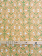 Halbpanama, Meterware, Baumwollstoff, Motiv "Erker", Gelb mit hellgrün/vanillegelb, Gründerzeitliches/viktorianisches Muster, Trachten, Dirndl, Tischdecke, Taschen