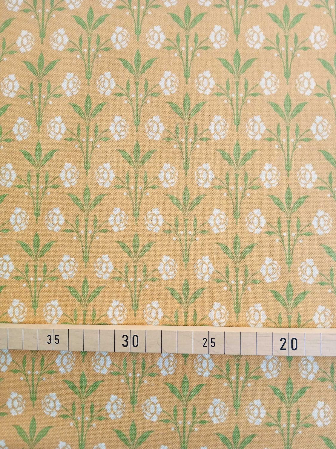 Halbpanama, Meterware, Baumwollstoff, Motiv "Erker", Gelb mit hellgrün/vanillegelb, Gründerzeitliches/viktorianisches Muster, Trachten, Dirndl, Tischdecke, Taschen