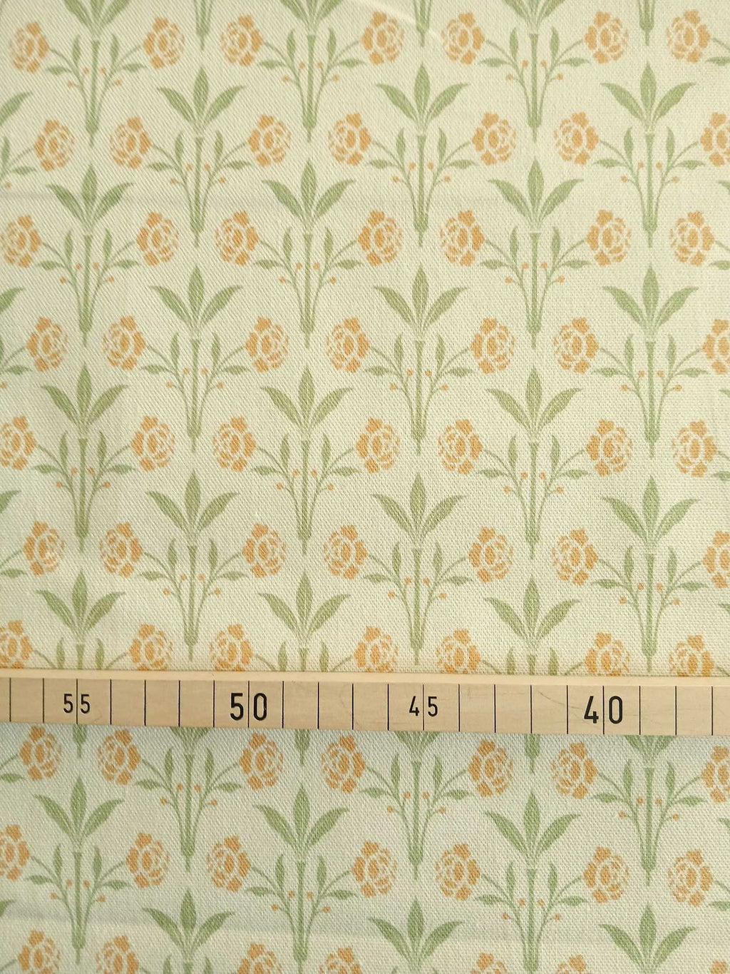 Halbpanama, Meterware, Baumwollstoff, Motiv "Erker", vanillegelb mit hellgrün/gelb, Gründerzeitliches/viktorianisches Muster, Trachten, Dirndl, Kissen, Tischdecke, Taschen