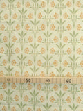 Halbpanama, Meterware, Baumwollstoff, Motiv "Erker", vanillegelb mit hellgrün/gelb, Gründerzeitliches/viktorianisches Muster, Trachten, Dirndl, Kissen, Tischdecke, Taschen