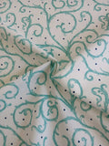 Half-panama fabric by the metre, “Thorn Hedge” design, white with turquoise vines and dark blue dots, 200 g/m², cotton fabric, tablecloths, bags, dirndls, traditional costumes, cushions, aqua