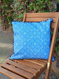 Cushion cover, 50 x 50cm, design "Ice Crystal 3", with dark blue pom-poms, concealed zipper, cotton fabric