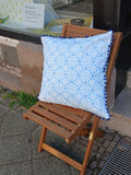 Cushion cover, 50 x 50cm, motif "Snow-2", with dark blue  pom-poms, concealed zipper, cotton fabric