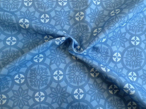 Half Panama, cotton, sold by the metre, "Schnee 4", blue/light blue, circles, geometric pattern, for bag projects, cushions, tablecloths, traditional costumes