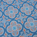 Dunkelblauer Mako-Satin, Meterware, Baumwolle,  "Herrenhaus", dunkelblau/grau-ziegelrot, zwei Mustergrößen, Fliesenmuster, geometrisch, Baumwollsatin, glänzend, Blusen, Hemden, Bettwäsche