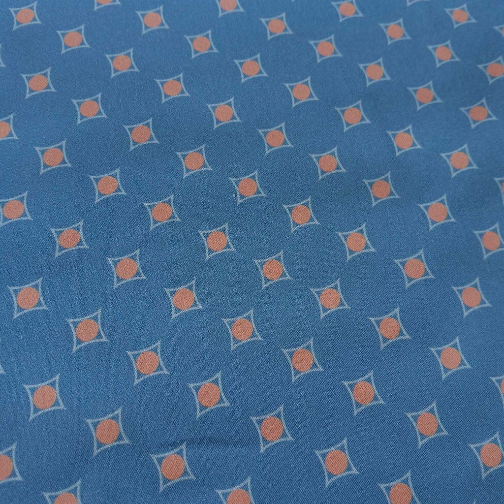 Mako sateen fabric by the metre, “Rhombus” pattern, dark blue/brick red/grey, 160 cm, cotton sateen, blouse/shirt/bedding, shiny cotton sateen