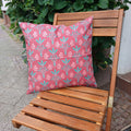 Cushion cover, 40 x 40 cm, “Bay Window” design, “Pomegranate” colourway (wine red), turquoise, dusty pink