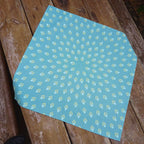 Square tablecloth, table topper, 75 x 75 cm, turquoise, pale blue, light green, cotton fabric, crocuses, tulips