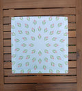 Cloth napkin, 40x40cm, 100% cotton, white, crocuses, light green/pink, with 25mm envelope hem, placemat