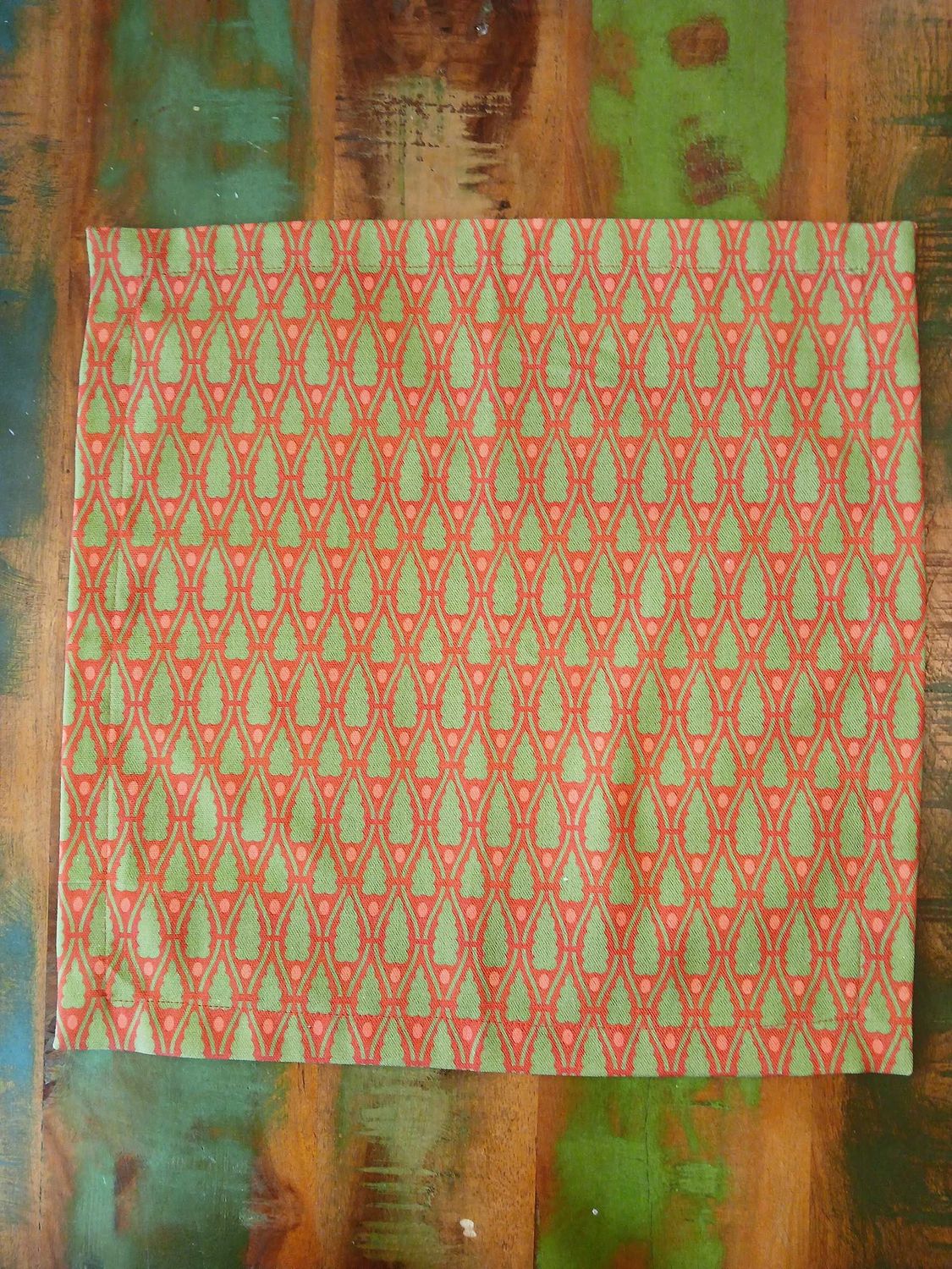 Cloth napkin, 40 x 40 cm, 100% cotton, dark red with small green trees and light red dots, small tablecloth, Christmas