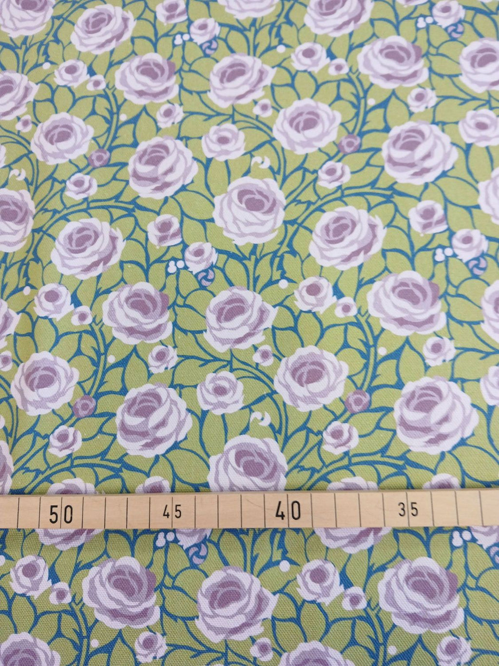 Half Panama, by the metre, cotton fabric, navy-green-lilac, roses, country style, "Path to the Tower" pattern, small pattern repeat, for cushions, bags, traditional costumes, dirndl