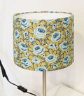 Lampenschirm, Rosen, navy-aqua-grün, 20cm  Durchmesser, zylindrisch, Muster "Weg zum Turm", 16cm hoch, Tischlampe