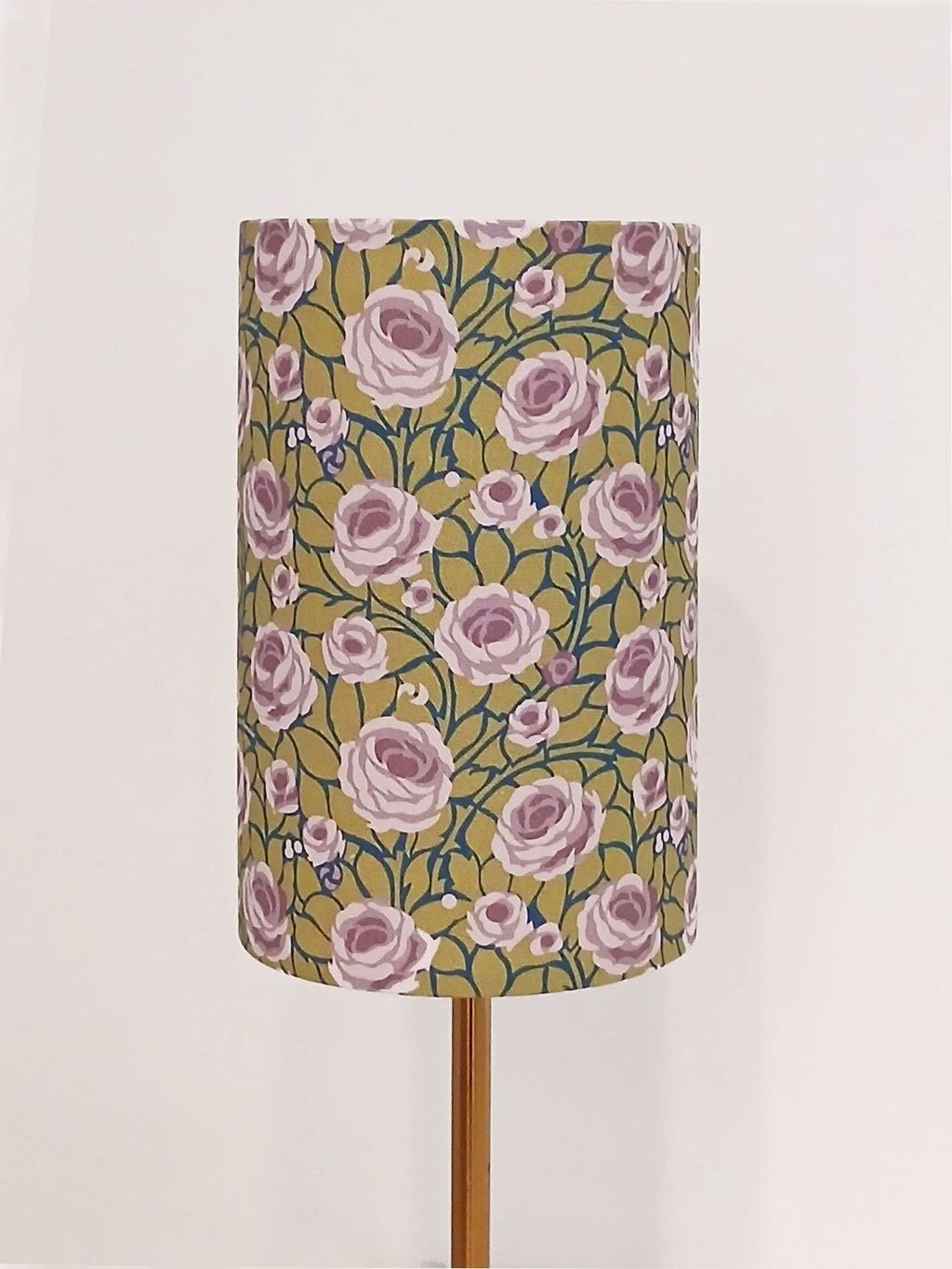 Lampshade, roses, navy-purple-green tones, 15 cm diameter, cylindrical, "Path to the Tower" pattern, 23 cm high, table lamp
