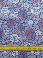 Poplin, fabric by the metre, cotton fabric, organic, GOTS, purple, lilac, rose pattern, two-tone blossoms, navy base colour, blouse fabric, shirt fabric, woven fabric, lining fabric, patchwork fabric, traditional costumes, dirndl