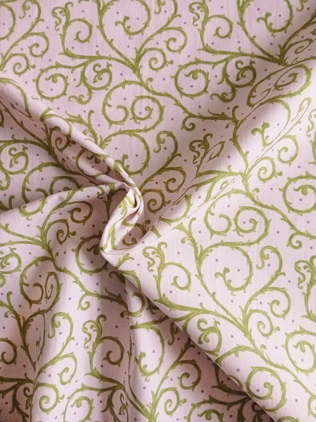 Popeline, Meterware, Baumwollstoff, GOTS, bio, Motiv Dornenhecke, rosa-grün, violette Pünktchen, Webware, Futterstoff, Blusenstoff, Hemdenstoff, Trachten, Dirndl, Patchwork