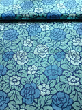 Half-panama fabric by the metre, cotton fabric, rose pattern, Art Nouveau, navy/blue/aqua/water blue, two-tone flowers, cushions, tablecloths, bags, trousers
