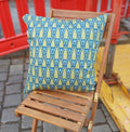 Cushion cover, 50x50cm, with zipper, cotton fabric, trees, navy green blue, Art Nouveau, dark blue