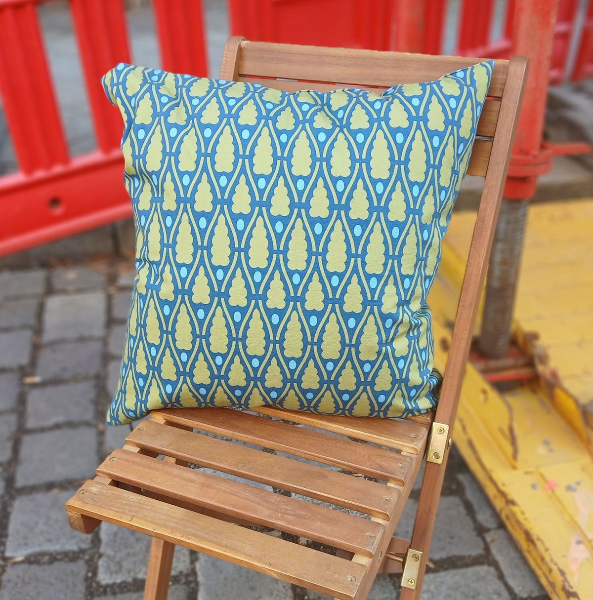 Kissenhülle, 50x50cm, mit Reißverschluß, Baumwollstoff, Bäume, navy-grün-blau, Jugendstil, dunkelblau