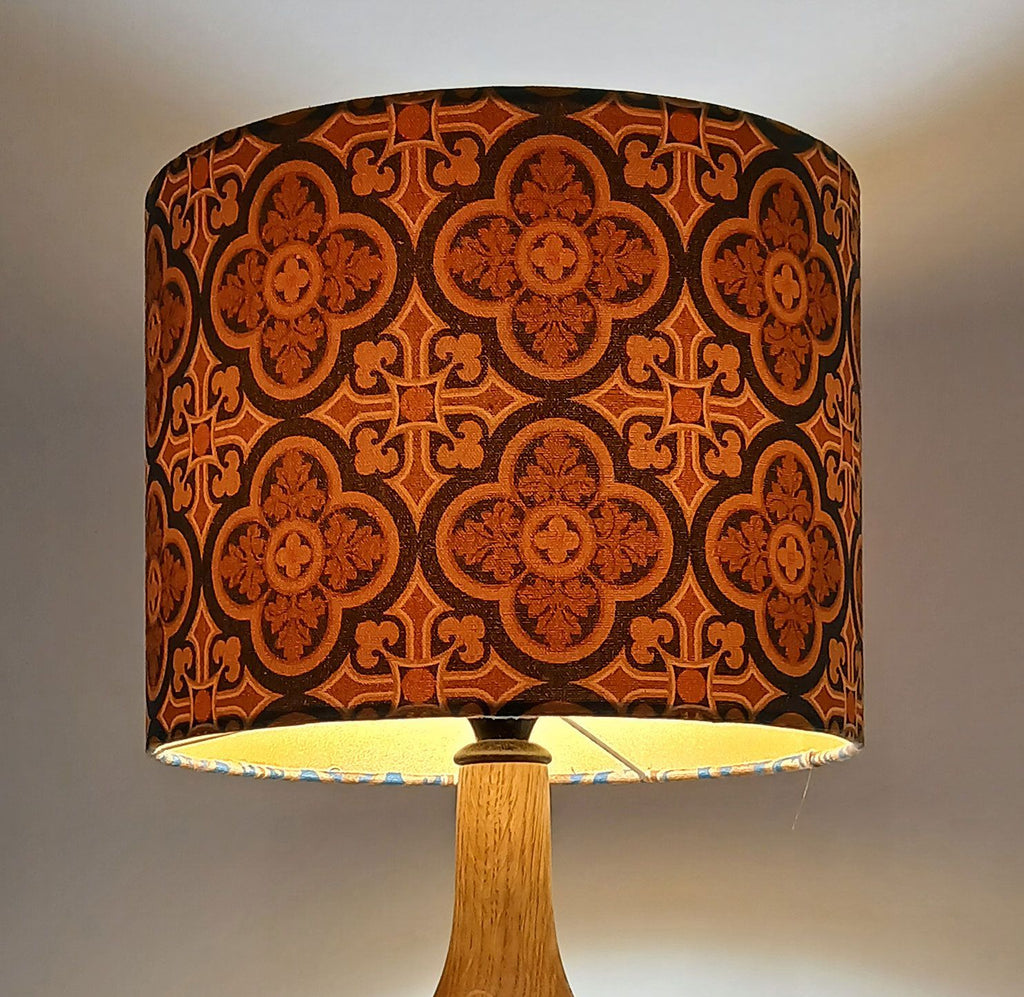 Lampenschirm, Muster "Herrenhaus.  30/40cm x 23cm, Navy/Brauntöne, Innenseite in mattem Goldton