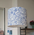 Lampshade, "Rabenwiese", ultramarine blue/white, 30/40x23cm high, cylindrical