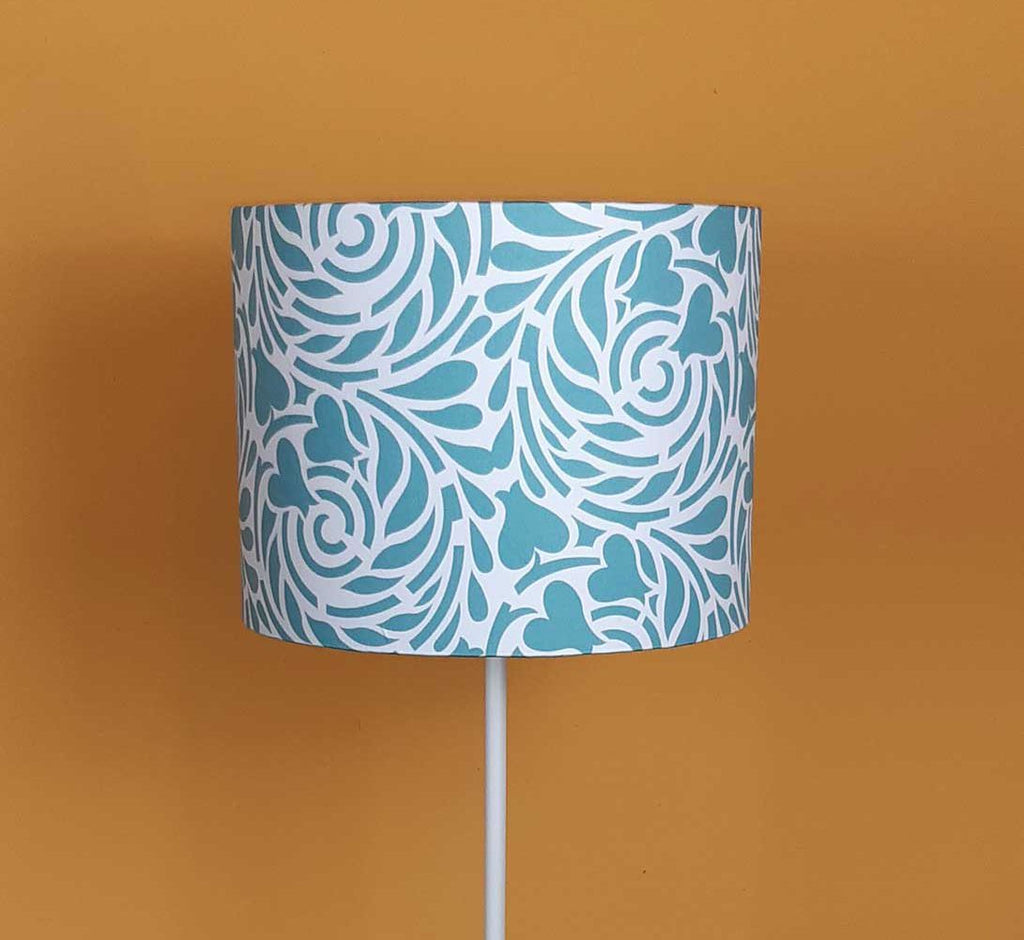 Lampshade, "Rabenwiese", cylindrical, turquoise/white, 30x23cm, two pattern sizes