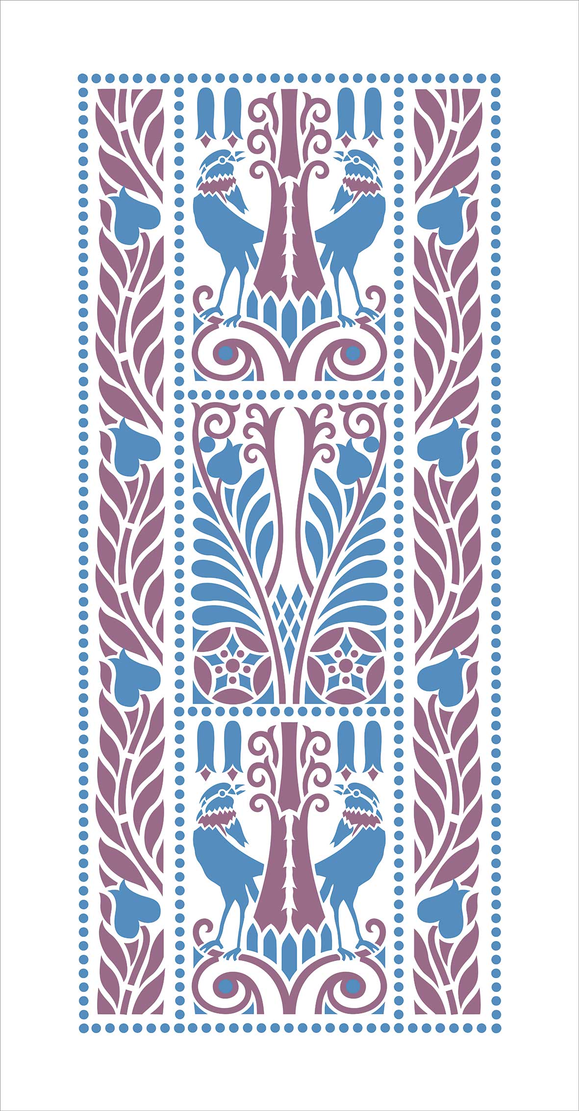 Tischläufer, Raben, Blau-Violett, 40cm breit, verschiedene Längen, Baumwollstoff, Jugendstil, Landhausstil, Vogel, Vögel