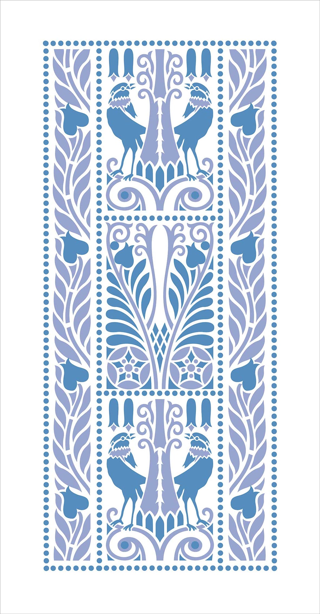 Tischläufer, Raben, Blau-Lavendel, 40cm breit, verschiedene Längen, Baumwollstoff, Jugendstil, Landhausstil, Vögel, Vogelmotiv