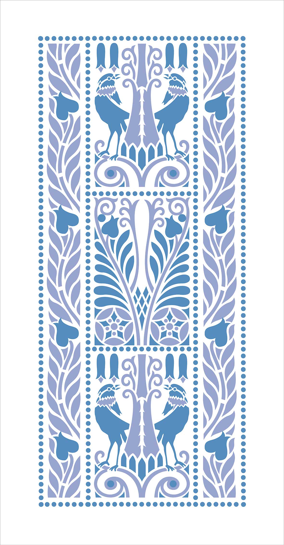 Tischläufer, Raben, Blau-Lavendel, 40cm breit, verschiedene Längen, Baumwollstoff, Jugendstil, Landhausstil, Vögel, Vogelmotiv