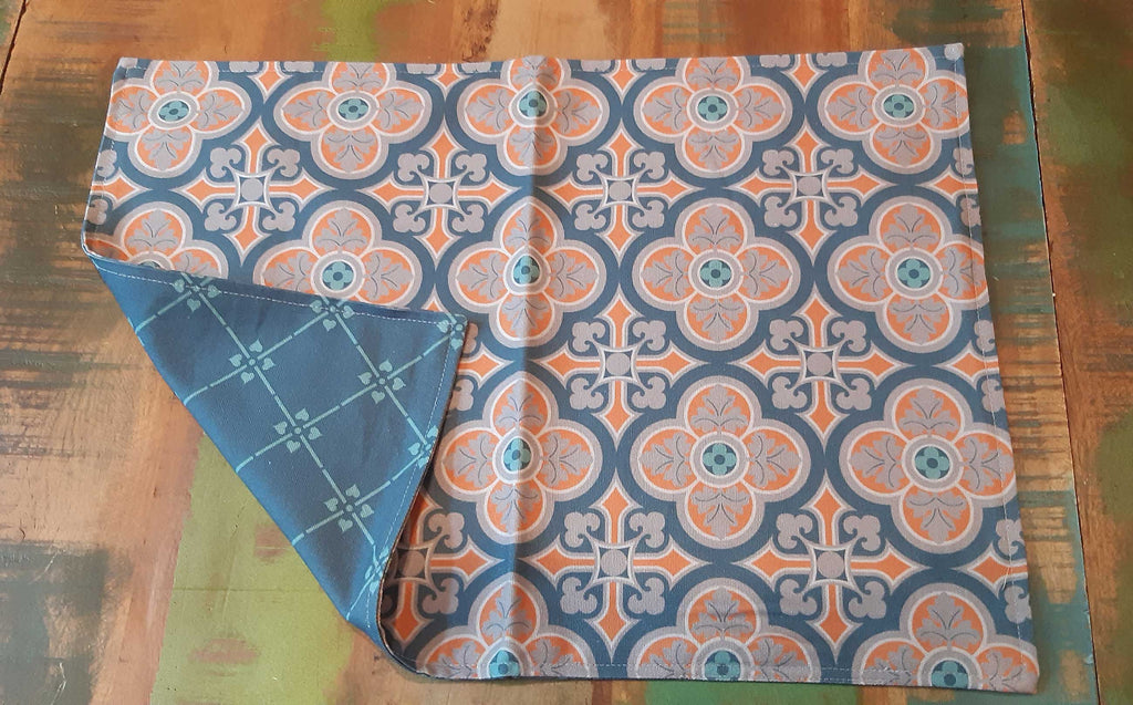Placemat, 50 x 35 cm, cotton, reversible, “Manor House,” dark blue-gray