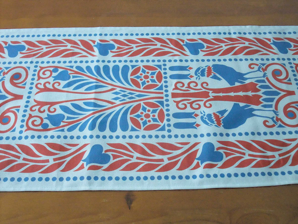 Table runner, ravens, blue-red, 40cm wide, various lengths, birds, bird motif, country style, Art Nouveau, cotton fabric