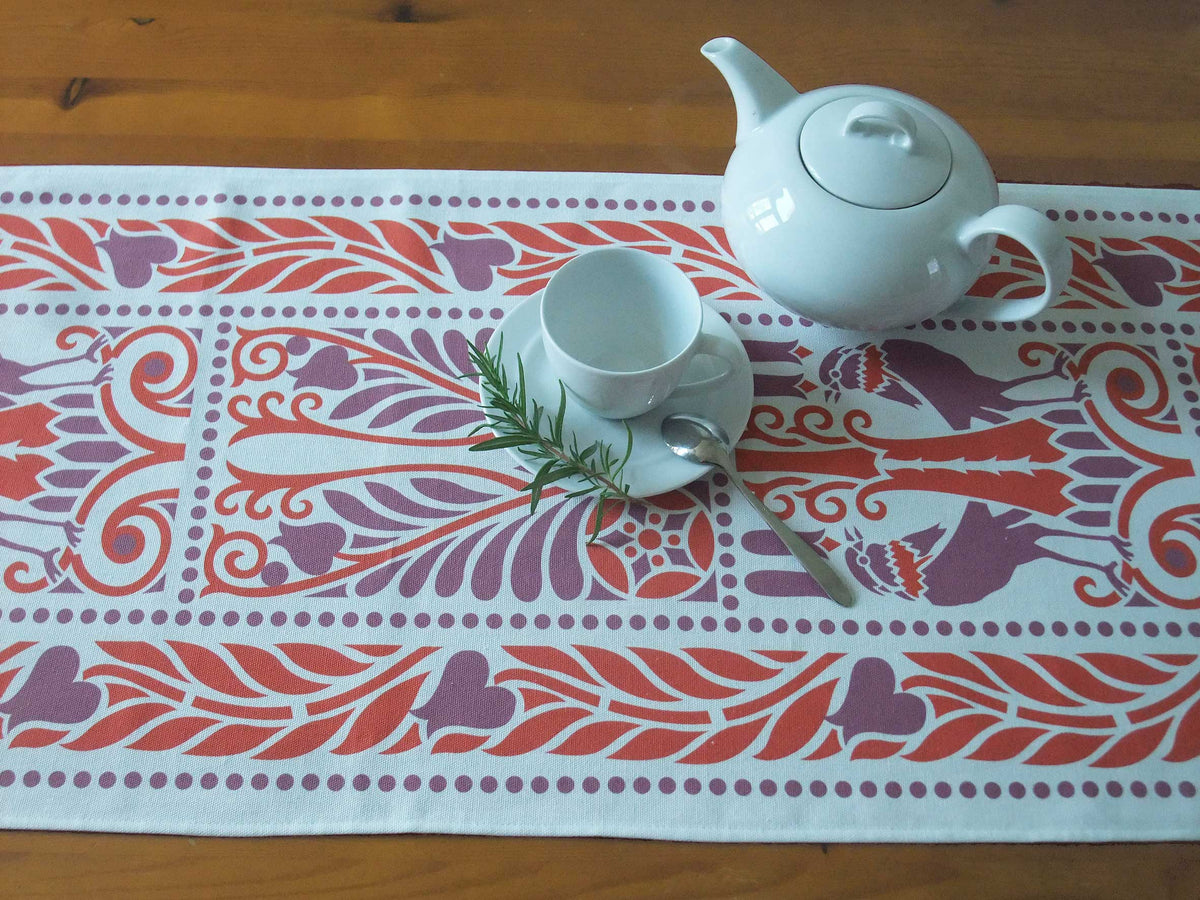 Tischläufer, Raben, Violett-Rot, Baumwollstoff, verschiedene Längen, 40cm breit, Jugendstil, Landhausstil