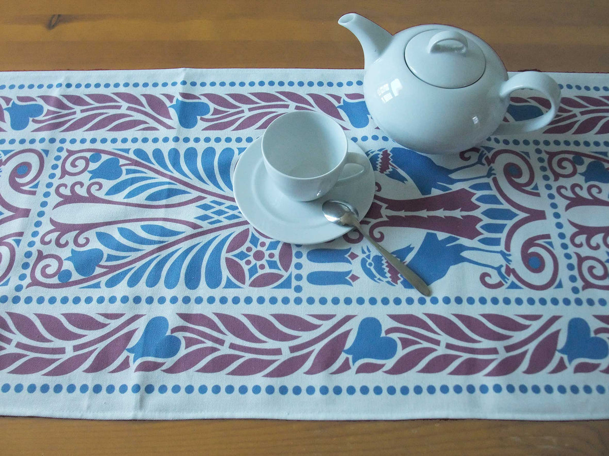 Tischläufer, Raben, Blau-Violett, 40cm breit, verschiedene Längen, Baumwollstoff, Jugendstil, Landhausstil, Vogel, Vögel