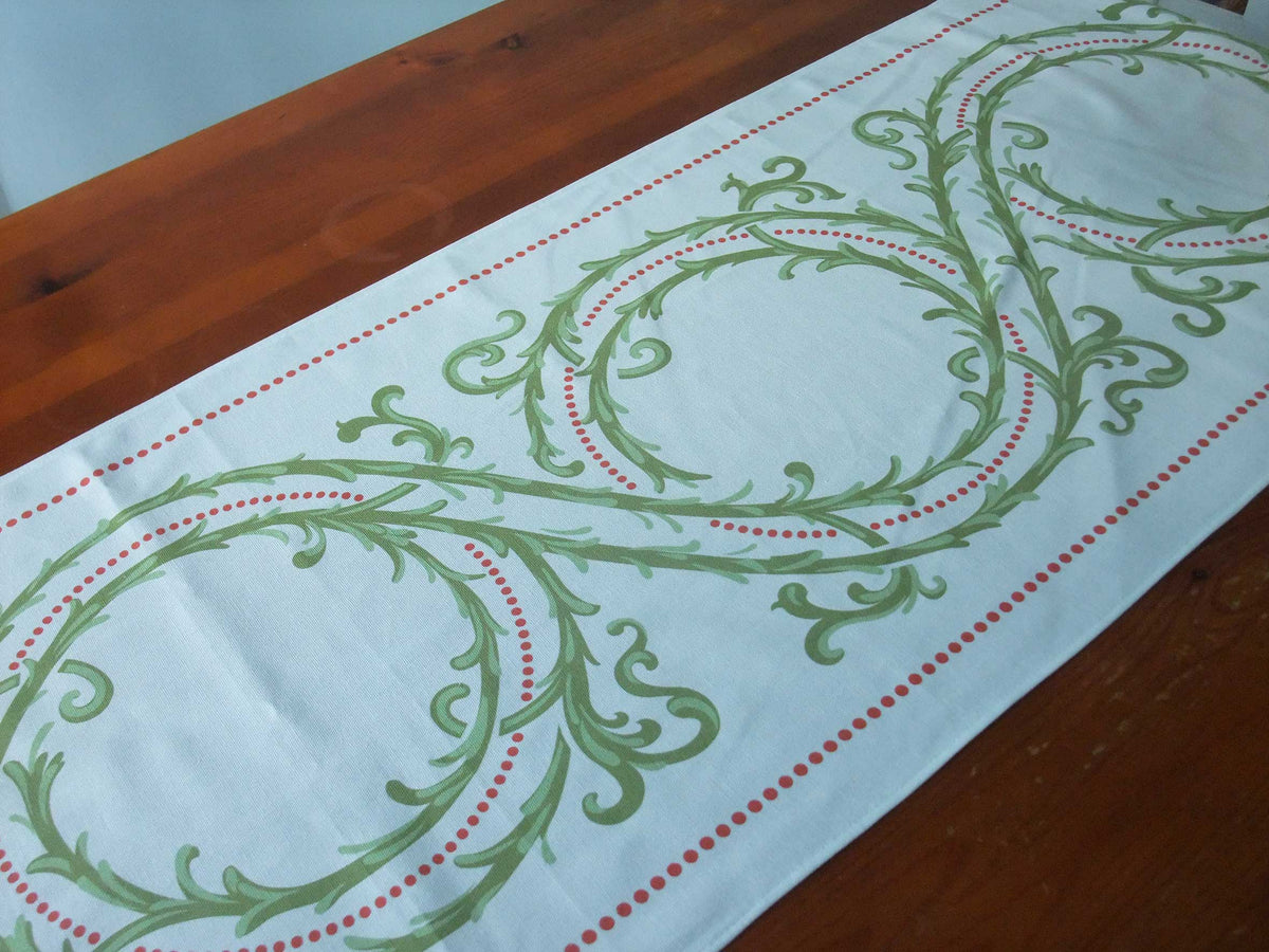 Tischläufer, Dornenhecke, weiß-hellgrün, 45cm breit, zwei Längen