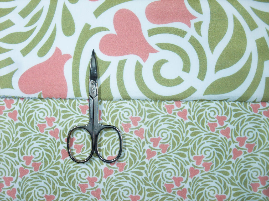Poplin, fabric by the metre, cotton fabric, Raven Meadow pattern, green and salmon-coloured, organic, GOTS, lining fabric, woven fabric, blouses, shirts, traditional costumes, patchwork, dirndl