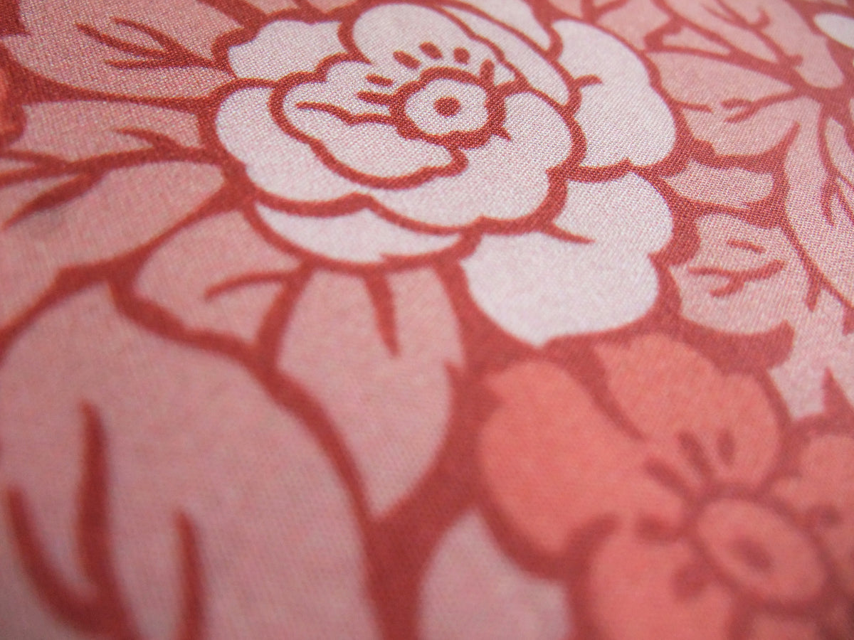 Popeline, Meterware,  Baumwollstoff, Rosenmuster, lachsfarbig, rosa-dunkelrot, zweifarbige Blüten, GOTS, bio, Futterstoff, Webware, Blusen- und Hemdenstoff, Trachten, Patchwork
