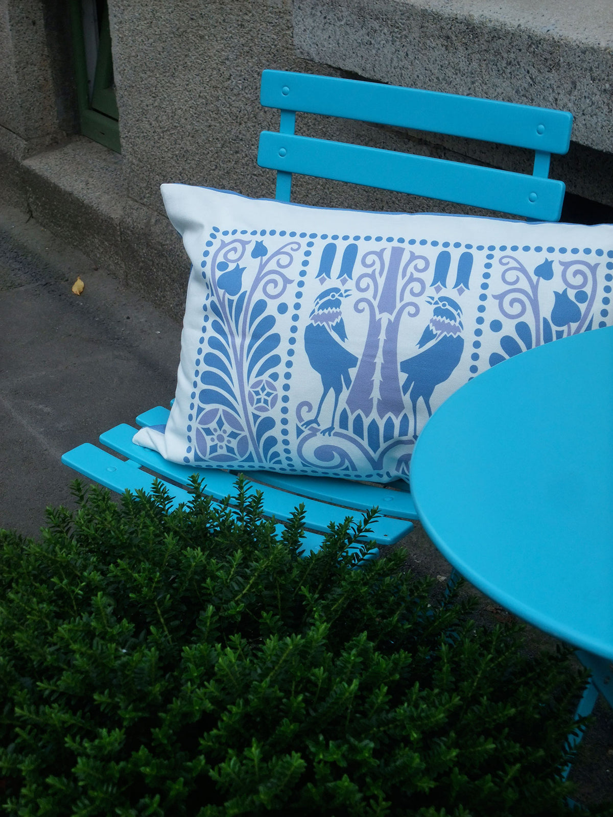 Kissenbezug, Raben, blau-lavendel, 60x 40 cm, Baumwollstoff, Reißverschluß, Jugendstil, Landhausstil, Vögel, Vogelmotiv
