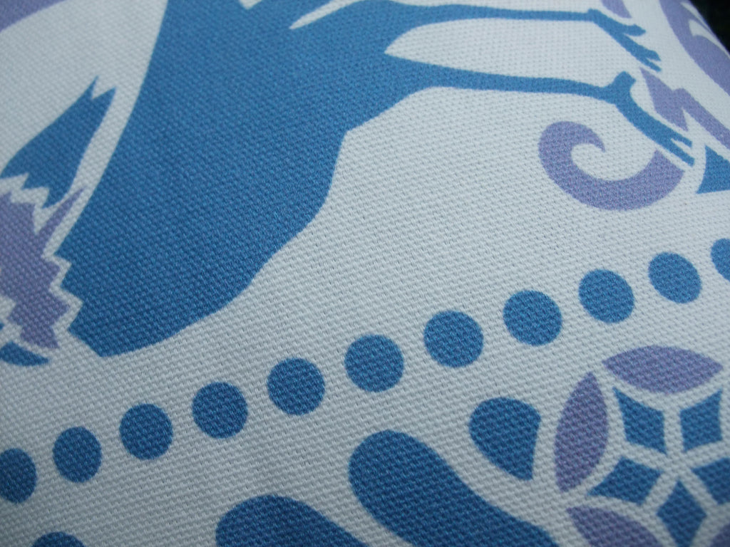 Kissenbezug, Raben, blau-lavendel, 60x 40 cm, Baumwollstoff, Reißverschluß, Jugendstil, Landhausstil, Vögel, Vogelmotiv