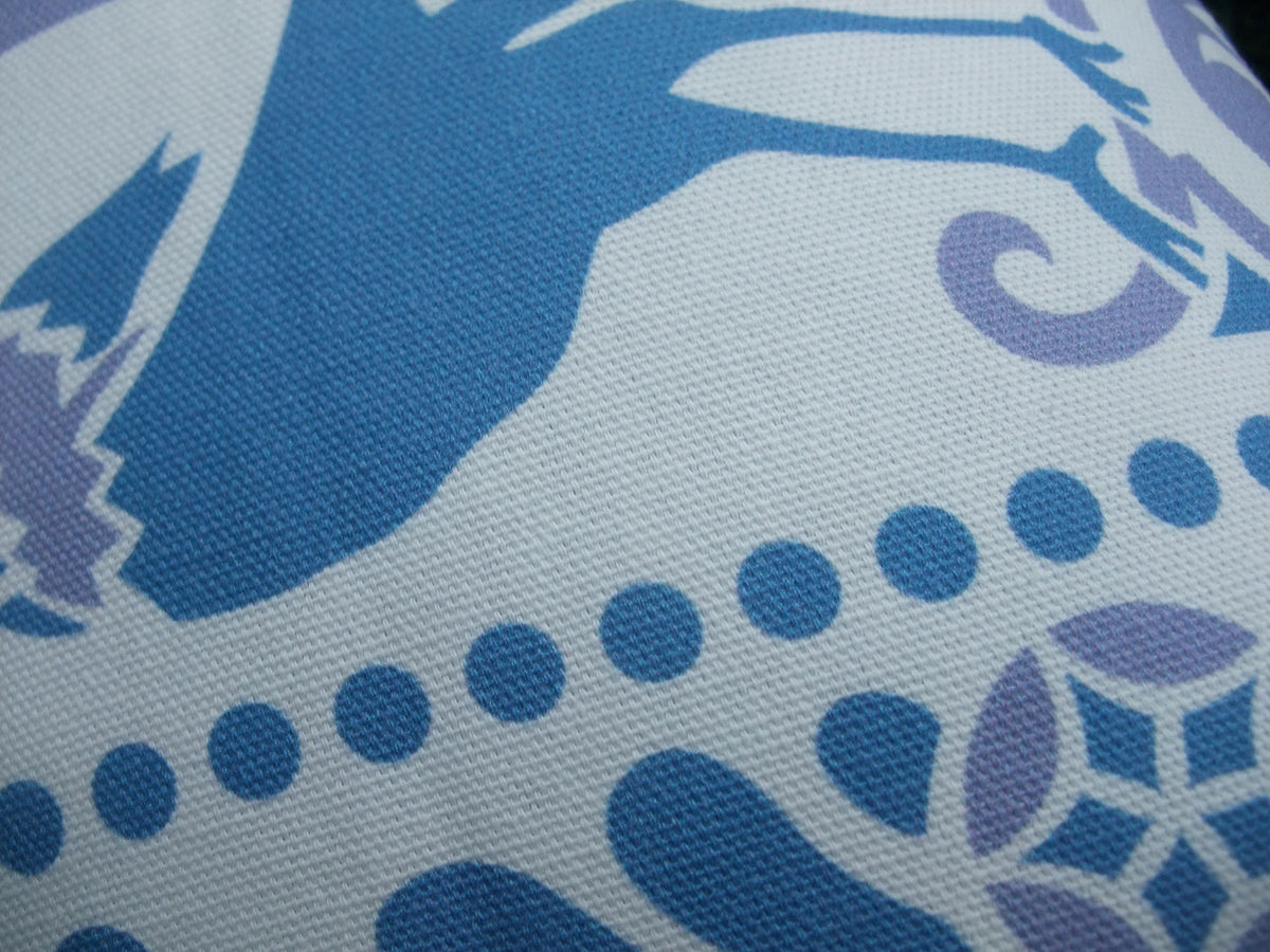 Kissenbezug, Raben, blau-lavendel, 60x 40 cm, Baumwollstoff, Reißverschluß, Jugendstil, Landhausstil, Vögel, Vogelmotiv