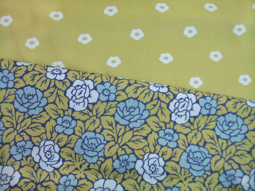 Popeline, Meterware, Baumwollstoff, Motiv Röschen, grün-hellblau, bio, GOTS, Futterstoff, Blümchen, Webware, Blusenstoff, Hemden, Baby, Dirndl, Patchwork, Trachten